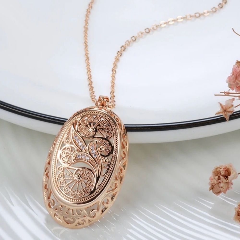 585 Stamped Rose Gold Plated Sterling Silver Vintage Style Oval Zircon Necklace